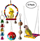 BWOGUE 5pcs Bird Parrot Toys Hanging Bell Pet Bird Cage Hammock Swing Toy Hanging Toy for Small Parakeets Cockatiels, Conures, Macaws, Parrots, Love Birds, Finches