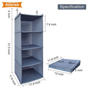 Aibrisk 4 Shelves Hanging Closet Organizer Collapsible Hanging Closet Shelves Storage Organizer Oxford Cloth, Gray