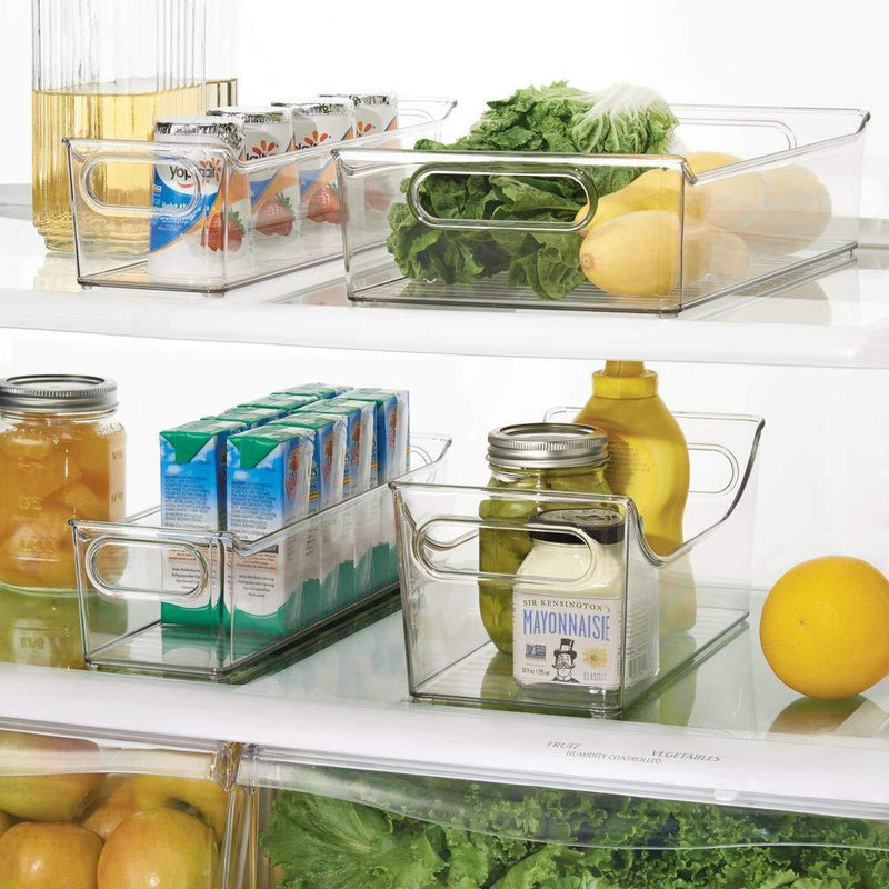 mDesign Kitchen, Pantry, Refrigerator, Freezer Storage Organizer Bins - Set of 4, Clear