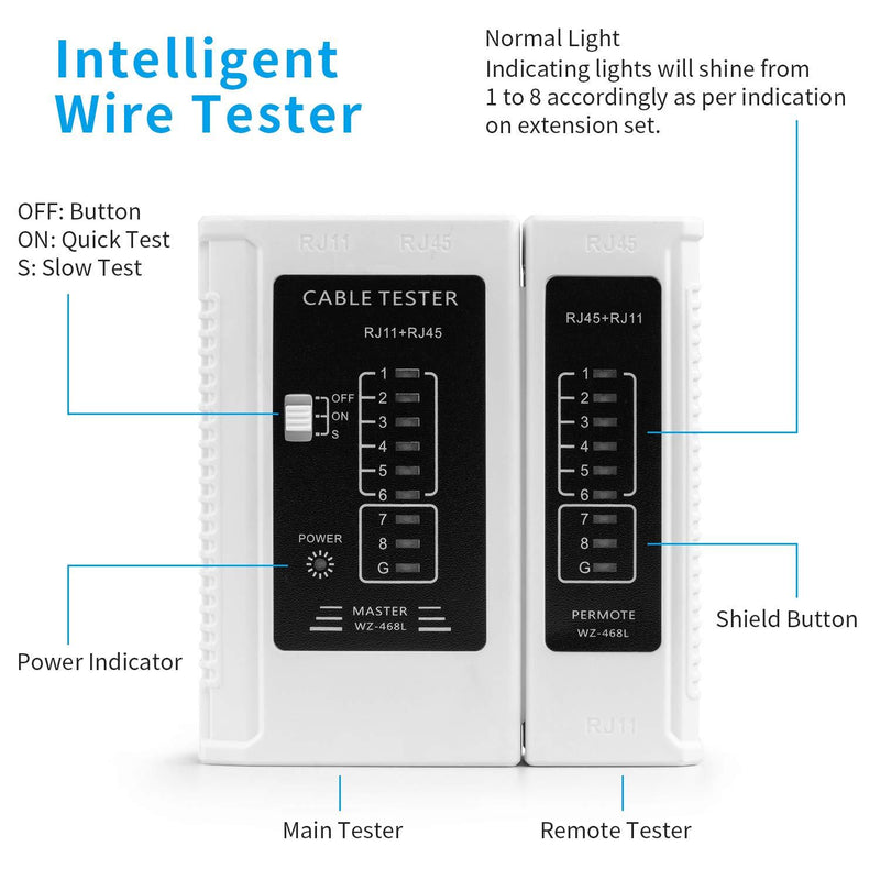 Network Cable Tester RJ45 RJ11 RJ12 UTP LAN Cable Tester Wire Networking Tool(Battery Not Included)