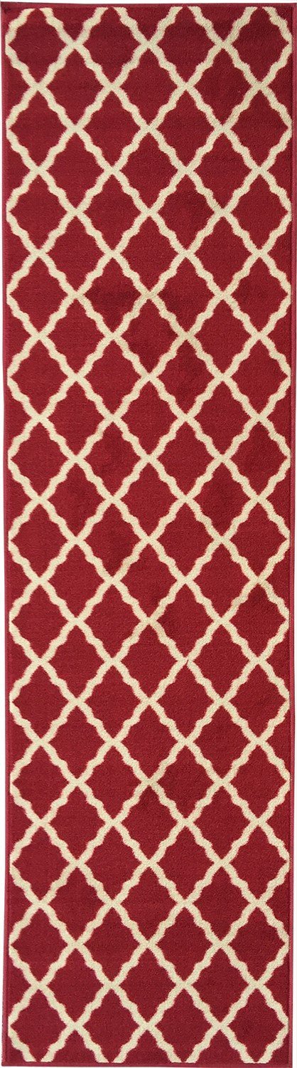 Ottomanson Ottohome Collection Contemporary Morrocan Trellis Design Non-Skid (Non-Slip) Rubber Backing Runner Rug, 20" X 59", Red