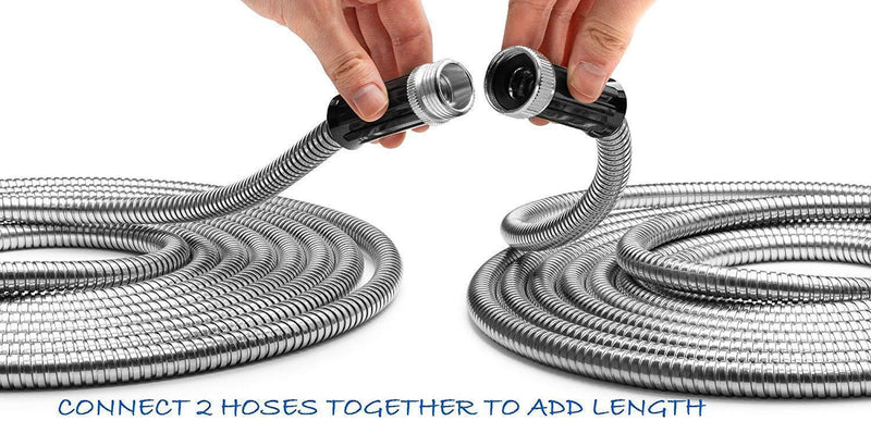 BOSNELL 50FT Metal Garden Hose, Dog Free and Kink Free, Stainless Steel Hose with 2 Free Nozzles, Lightweight, Ultra Flexible and Tangle Free, Cool to Touch, Outdoor Hose