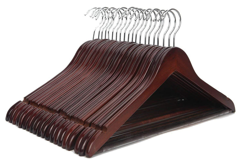 JS HANGER Multifunctional High Grade Solid Wooden Suit Hangers, Coat Hangers, Walnut Finish, 20-Pack