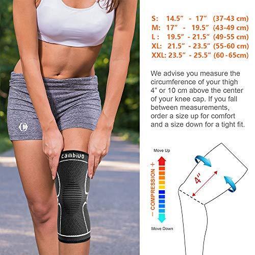 CAMBIVO 2 Pack Knee Brace, Knee Compression Sleeve Support for Running, Arthritis, ACL, Meniscus Tear, Sports, Joint Pain Relief and Injury Recovery