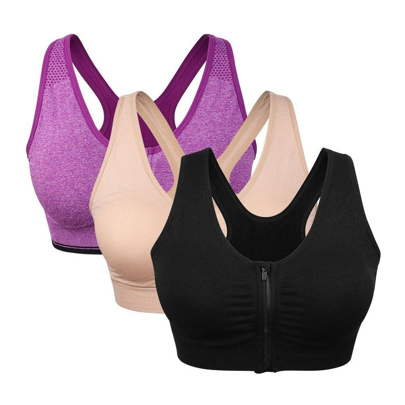 Women's Zip Front Sports Bra Wireless Post-Surgery Bra Active Yoga Sports Bras