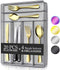 24 Piece Silverware Teivio  Set, Flatware Utensils Set Mirror Polished, Dishwasher Safe Service for 4, Include Knife/Fork/Spoon/Steak Knife/Wire Mesh Steel Cutlery Holder Storage Trays (Silver)