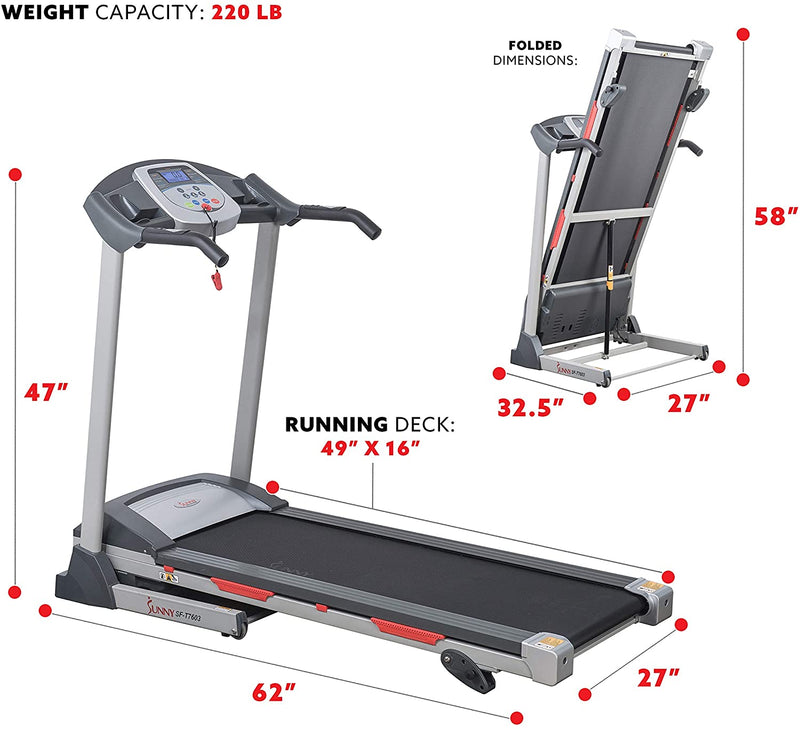 Sunny Health & Fitness SF-T7603 Electric Treadmill w/ 9 Programs, 3 Manual Incline, Easy Handrail Controls & Preset Button Speeds, Soft Drop System