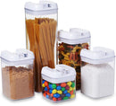 5 pc. Set Clear Food Containers w Airtight Lids Canisters for Kitchen & Pantry Storages - Storage for Cereal, Flour, Cooking - BPA-Free Plastic White Lid by Guru Products