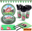 Duocute Soccer Party Supplies 177PCS Sports Theme Children Birthday Disposable Dinnerware Set Includes Plates, 12oz Cups, Napkins, Spoons, Forks, Knives, Tablecloth and Banner, Serves 25