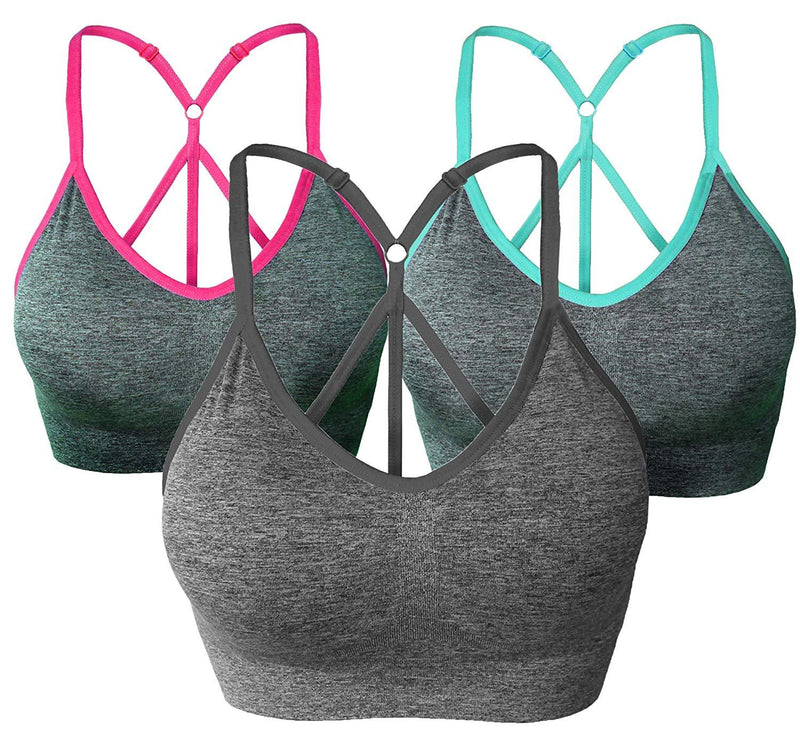 AKAMC Women's Removable Padded Sports Bras Medium Support Workout Yoga Bra 3 Pack