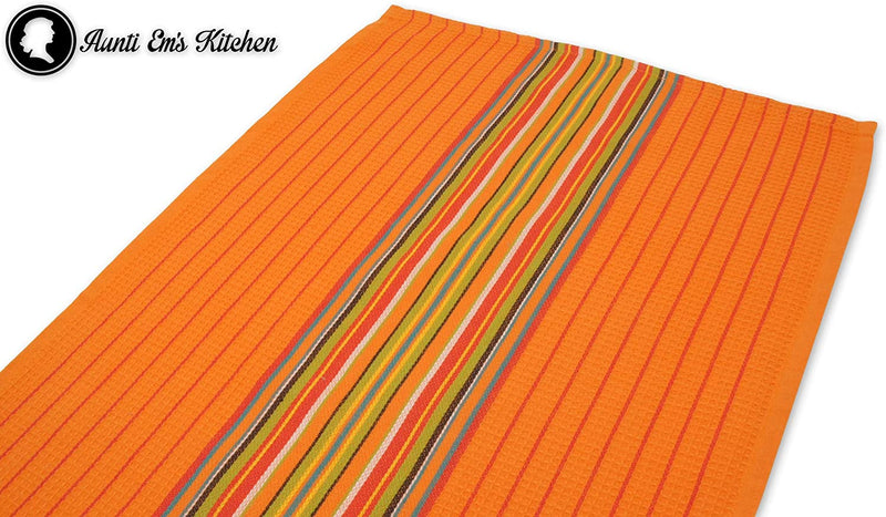 Aunti Em's Kitchen Kitchen Dish Towels Salsa Stripe - 100% Natural Absorbent Cotton (Size 28 x 16 inches) Festive Red, Orange, Green and Blue, 12-Pack