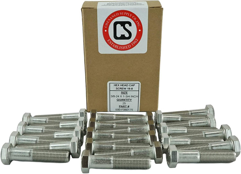 Stainless 3/8-24 x 3" Hex Head Bolts (3/4" to 5" Length in Listing), 304 Stainless Steel, SAE Fine Thread, 25 Pieces (3/8-24 x 3")