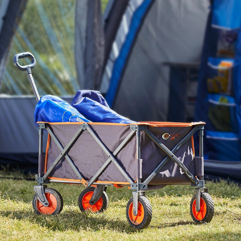 PORTAL Collapsible Folding Utility Wagon Quad Compact Outdoor Garden Camping Cart Support up to 225 lbs, Regular, Grey