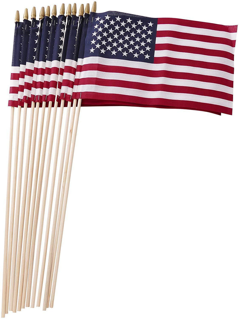 Set of 12 Bulk American Flags: 12" x 18" Small American Flags on Wooden Sticks from Darice