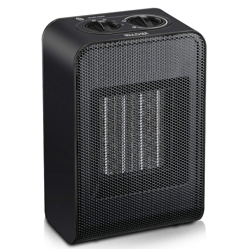 Soulcker Space Heater, Portable Heater With 750W/1500W Power Setting, 2 Seconds Heat-up, Tip-over and Over-heat Protection, Ceramic Small Space Heater for Office, Home, Indoor Use - Black