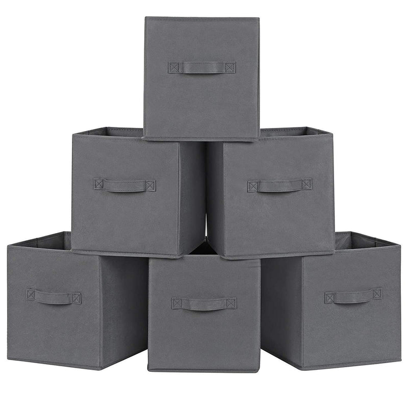 SONGMICS Storage Bins Cubes Baskets Containers with Dual Non-Woven Handles for Home Closet Bedroom, Drawer Organizers, Flodable, Gray, Set of 6, 10 x 10 x 11 Inches UROB26G