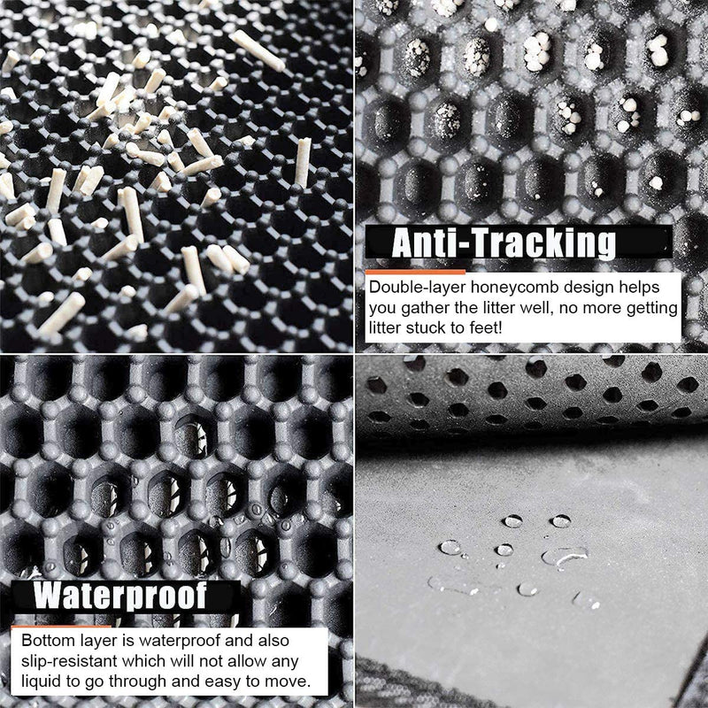 Allan Wendling (Patent) Topcovos Cat Litter Mats, Double Layer Honeycomb Waterproof Urineproof Size24 x18 Inch Washable Litter Trapping Mats for Litter Boxes Easy Clean (Grey)