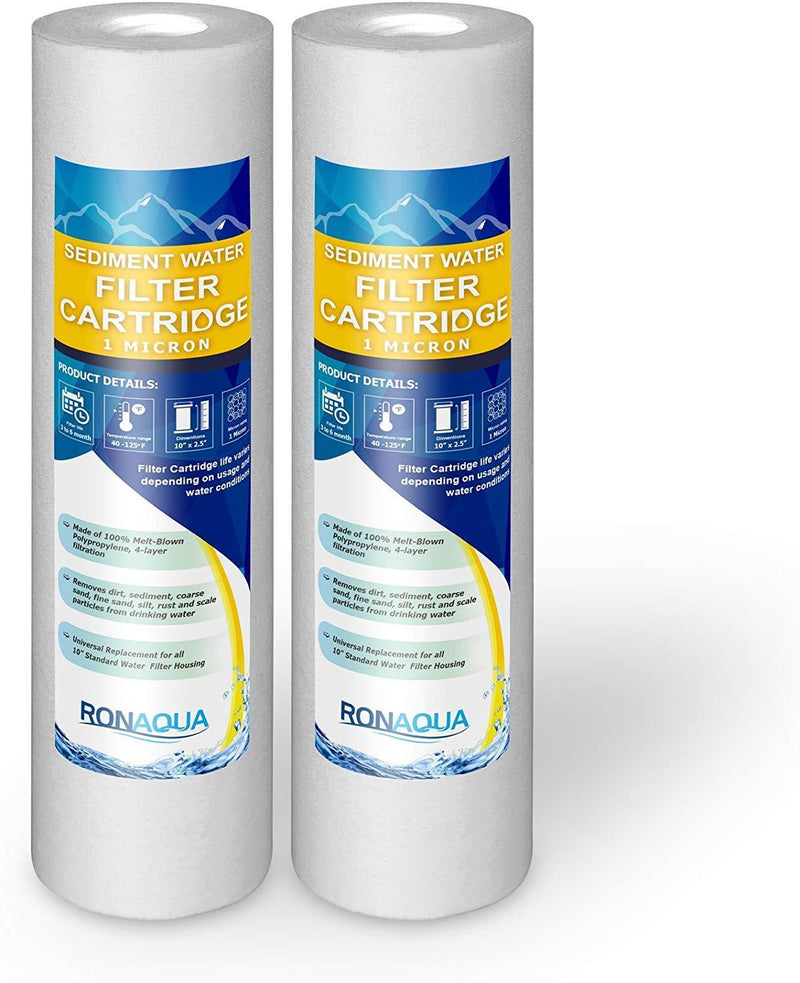 Sediment Water Filter Cartridge by Ronaqua 10"x 2.5", Four Layers of Filtration, Removes Sand, Dirt, Silt, Rust, made from Polypropylene (50 Pack, 5 Microns)