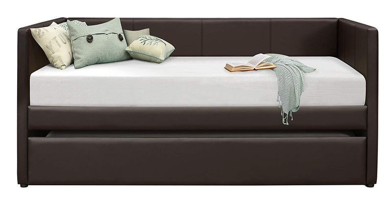 Homelegance Adra Fully Upholstered Daybed with Roll Out Trundle Bi-cast Vinyl Twin, Dark Brown