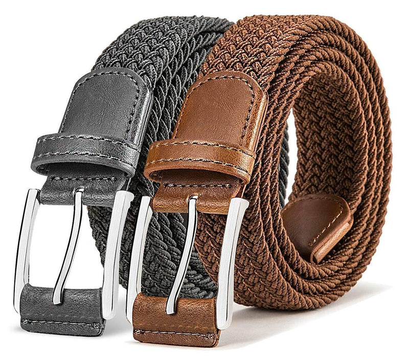 Belt for Men,Woven Stretch Braided Belt 2 Unit Gift-boxed Golf Casual Belts,Width 1 3/8"