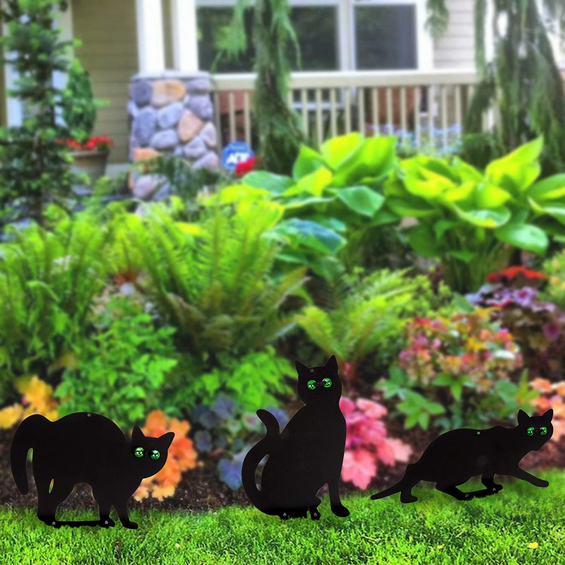 Tapix Garden Scare Cats with Reflective Eyes, Car Decoy Outdoor Statue - Cat Repellent Garden and Yard Decoration - Cat Garden Stake (Set of 4)