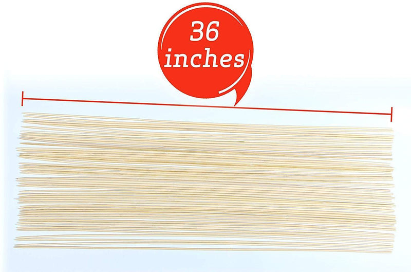 50 PCS | Marshmallow Bamboo ROASTING STICKS | 36"Long 5"mm Thick Extra Long Heavy Duty | Semi-Dulled Point SAFE FOR KIDS | 100% BIODEGRADABLE, NO CLEANING, NO SOAKING