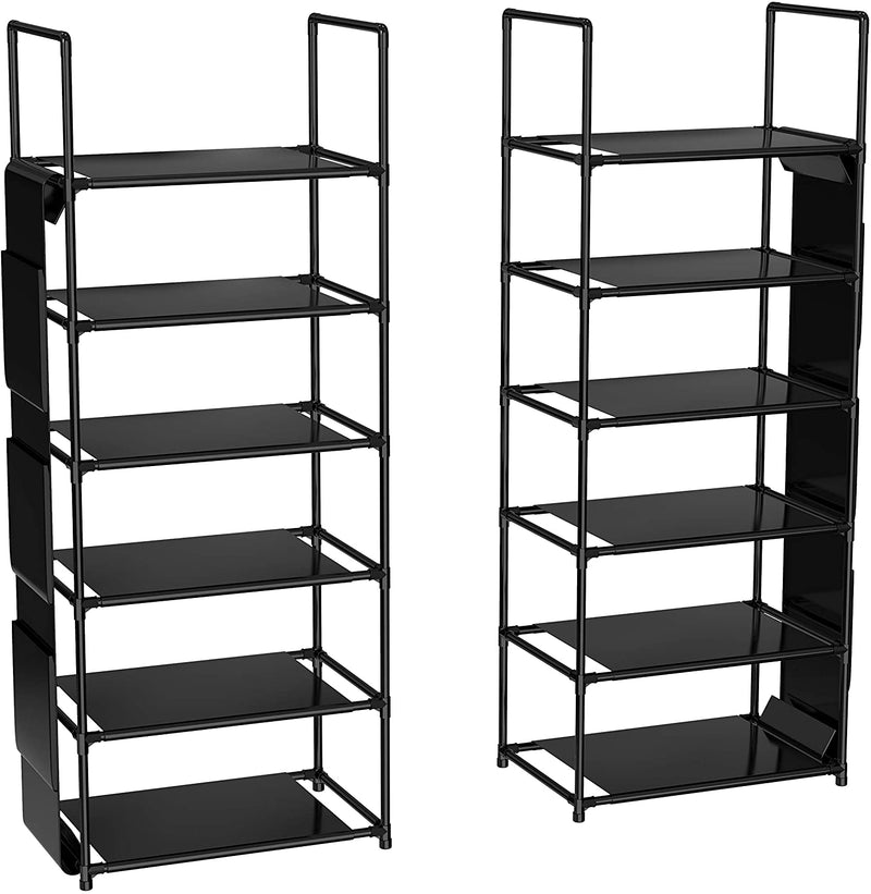 ORDORA 2 Pack 6 Tier Narrow Shoe Rack Organizer, Muti-Combinations Entryway Shoe Racks for Closets, Stackable Shoe Shelf, Free Standing Shoe Rack, 6 Side Pockets, 24-30 Pairs, Waterproof Fabric