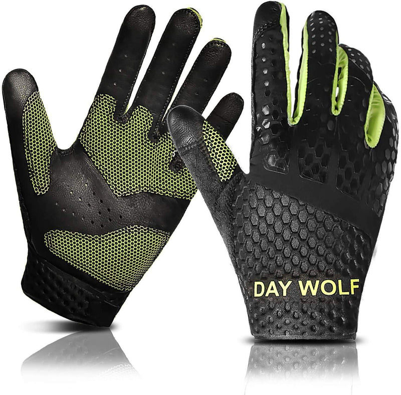 day wolf New Full Finger Workout Gloves Gym Exercise Half Finger Fitness Gloves Heavy Weight Lifting Leather Palm Protection Strong Grip Padded Quality Breathable Comfort Gloves