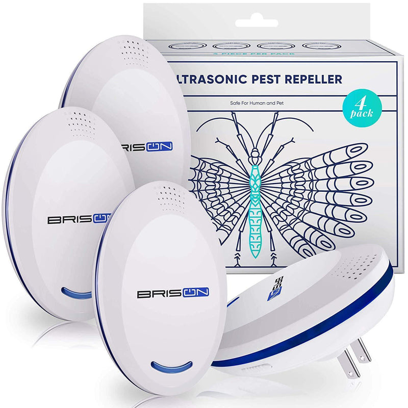 BRISON Ultrasonic Pest Repeller Plug-in Control Electronic Insect Repellent Gets Rid Mosquito Bed Bugs Roach Spiders Fleas Mice Ants Fruit Fl (4-Pack)