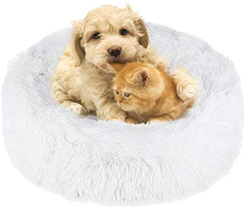 Nest 9 Donut Dog Cat Bed, Soft Plush Pet Cushion, Anti-Slip Machine Washable Self-Warming Pet Bed - Improved Sleep for Cats Small Medium Dogs (Multiple Sizes)