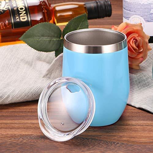 12 oz Double-Insulated Stemless Glass, Stainless Steel Tumbler Cup with Lids for Wine, Coffee, Drinks, Champagne, Cocktails, 2 Sets (Black)