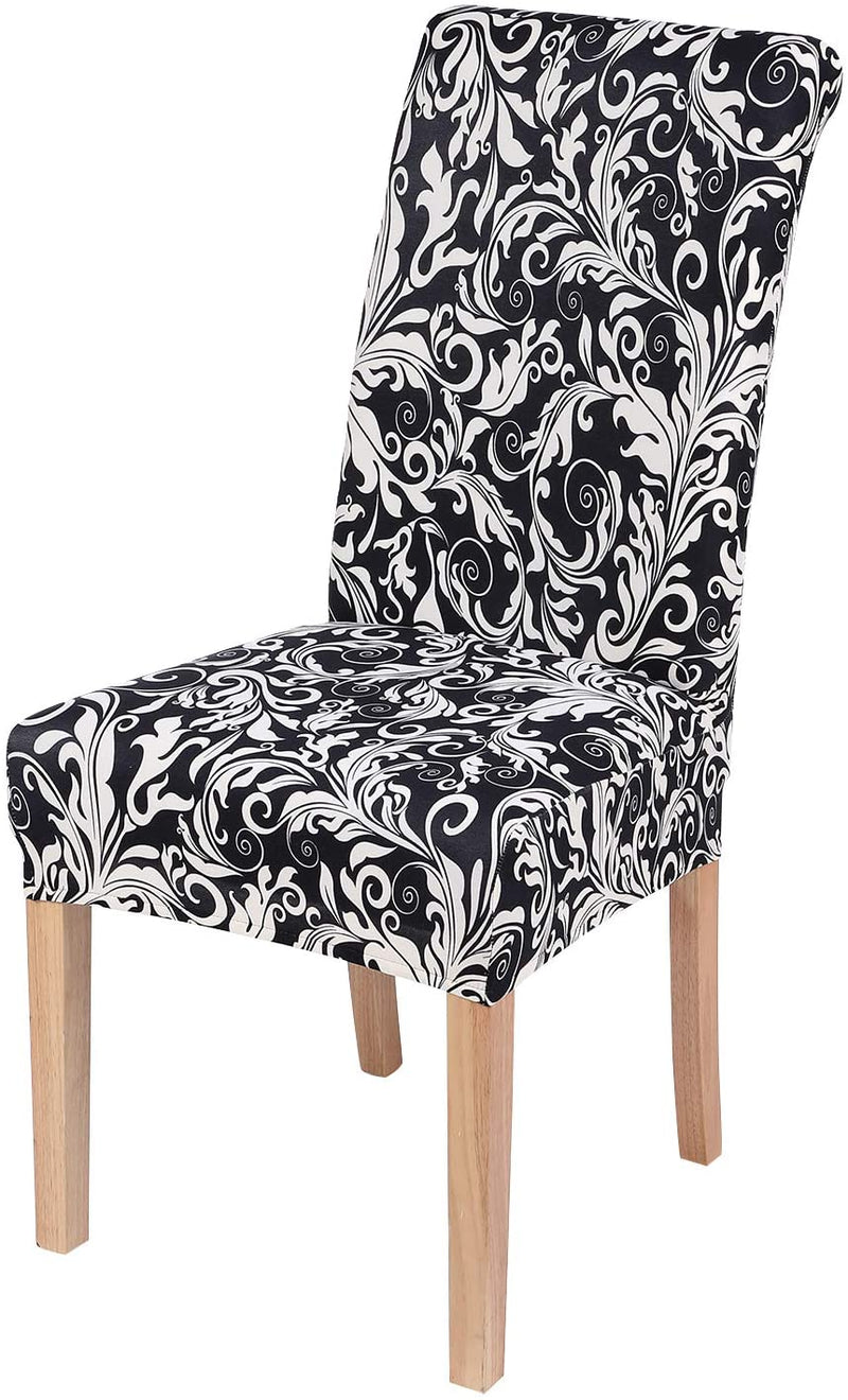 smiry Stretch Printed Dining Chair Covers, Spandex Removable Washable Dining Chair Protector Slipcovers for Home, Kitchen, Party, Restaurant - Set of 6, Black Baroque