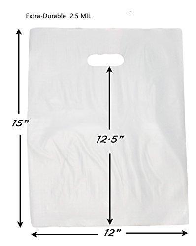 100 Extra Durable 2.5mil 12x15 Clear Merchandise bags Die Cut Handle-Semi-Glossy finish-Anti-Stretch. For Retail store plastic bags, Party favors, Handouts and more by Best Choice (Clear)