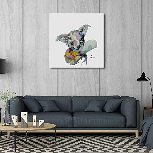 Bignut Art Funny Animal Oil Painting Hand Painted Cute Angel Dog Wall Art on Canvas Framed Wall Decor for Living Room Bedroom Office (18x30 Inches, Angel Dog)