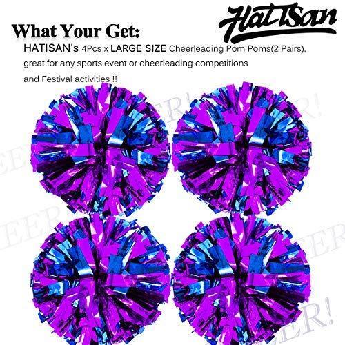 hatisan 4Pcs Large Cheerleader Pom Poms, Pom Poms Cheerleading Metallic Foil & Plastic Ring Pompoms Cheerleader, Cheerleading Poms Accessory Pompoms Cheer for Sports Team Spirit Cheering