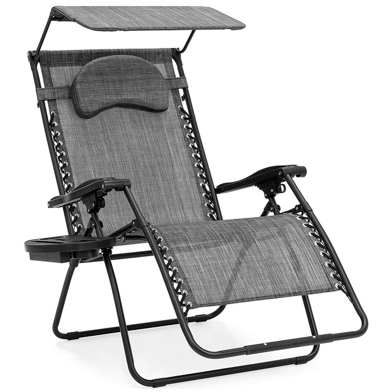 Best Choice Products Oversized Zero Gravity Reclining Lounge Patio Chair w/Folding Canopy Shade and Cup Holder - Navy