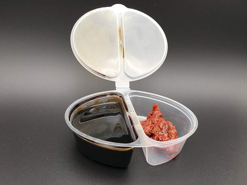 30 Pack Two-Compartment Condiment Containers with Attached Lid Reusable for Work School Home Travel