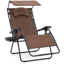 Best Choice Products Oversized Zero Gravity Reclining Lounge Patio Chair w/Folding Canopy Shade and Cup Holder - Navy