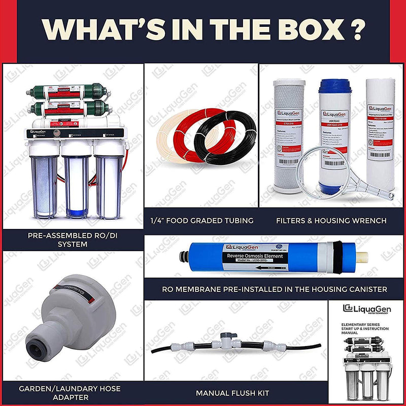 LiquaGen - 6-Stage Reverse Osmosis + Deionization Water Filtration System | 0 TDS - 100 GPD