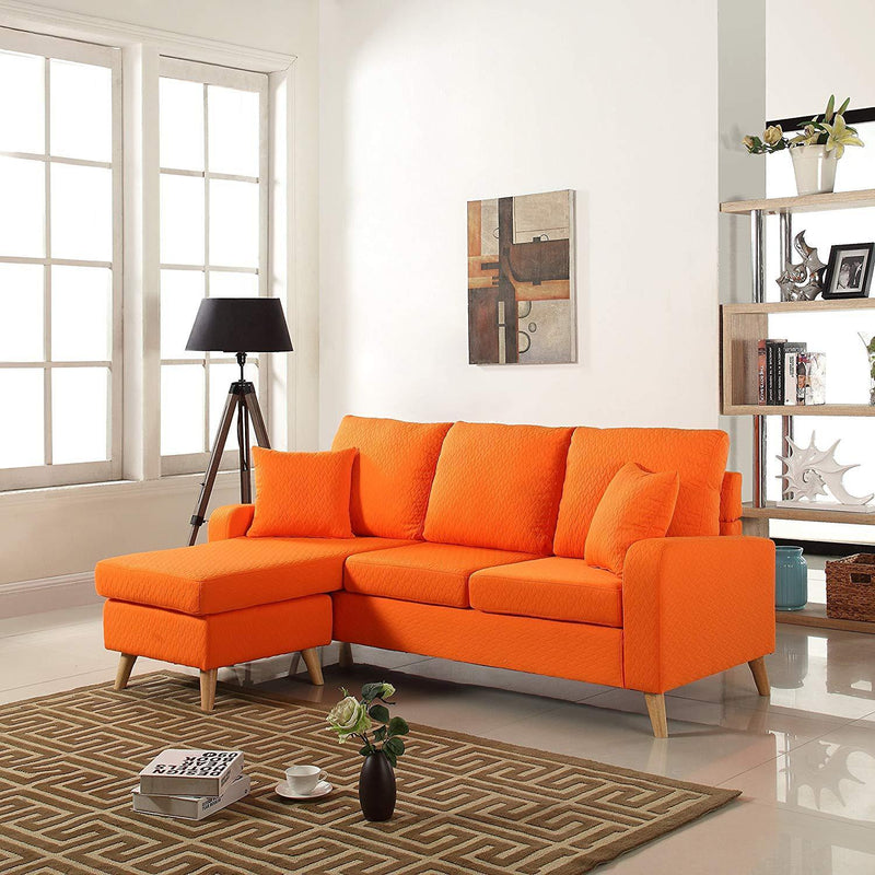 Divano Roma Furniture Mid Century Modern Linen Fabric Small Space Sectional Sofa Reversible Chaise (Orange)