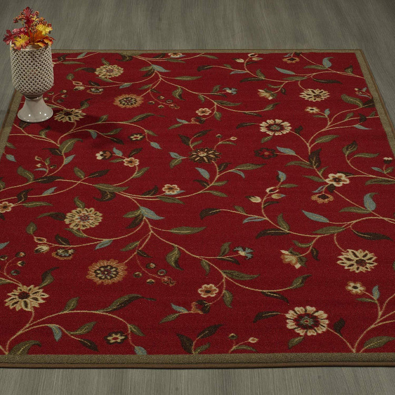 Ottomanson Ottohome Collection Floral Garden Design Modern Area Rug with Non-Skid (Non-Slip) Rubber Backing, Dark Red, 39" L x 60" W