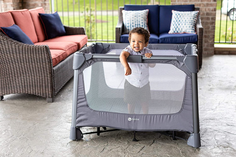 4moms breeze GO Portable Travel Playard | For Baby, Infant, and Toddler | Easy One-Handed Setup | from The Makers of The mamaRoo