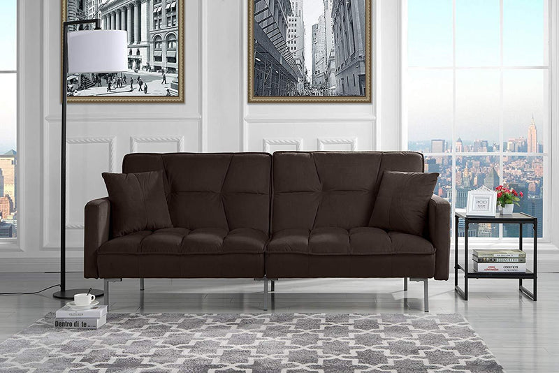 DIVANO ROMA FURNITURE Modern Plush Tufted Velvet Splitback Living Room Futon (Dark Grey)