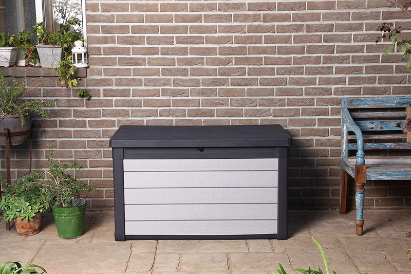 Keter 240302 Denali 100 Gal All Weather Outdoor Storage Deck Box, Grey/Black