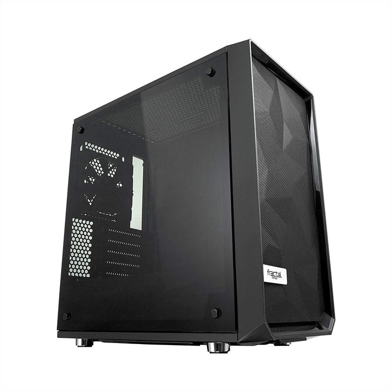 Fractal Design Meshify C - Compact Computer Case - High Performance Airflow/Cooling - 2X Fans Included - PSU Shroud - Modular Interior - Water-Cooling Ready - USB3.0 - Tempered Glass Light - Blackout