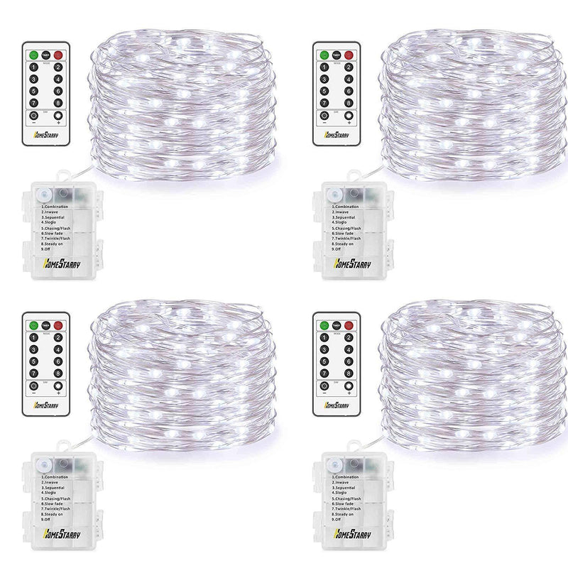 4 Pack Fairy Lights Fairy String Lights Battery Operated Waterproof 8 Modes Remote Control 50 Led String Lights 16.4ft Silver Wire Firefly lights for Bedroom Wedding Festival Decor (Cool White) ¡­