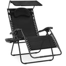 Best Choice Products Oversized Zero Gravity Reclining Lounge Patio Chair w/Folding Canopy Shade and Cup Holder - Navy