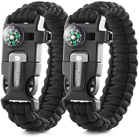 X-Plore Gear Emergency Paracord Bracelets | Set of 2| The Ultimate Tactical Survival Gear| Flint Fire Starter, Whistle, Compass & Scraper | Best Wilderness Survival-Kit for Camping/Fishing & More