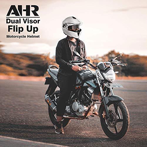 AHR Full Face Flip up Modular Motorcycle Helmet DOT Approved Dual Visor Motocross Blue M