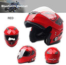 FreedConn Bluetooth Motorcycle Helmets Speakers Integrated Modular Flip up Dual Visors Full Face Built-in Bluetooth Mp3 Intercom headset Communication Range 500M (Red, Medium)